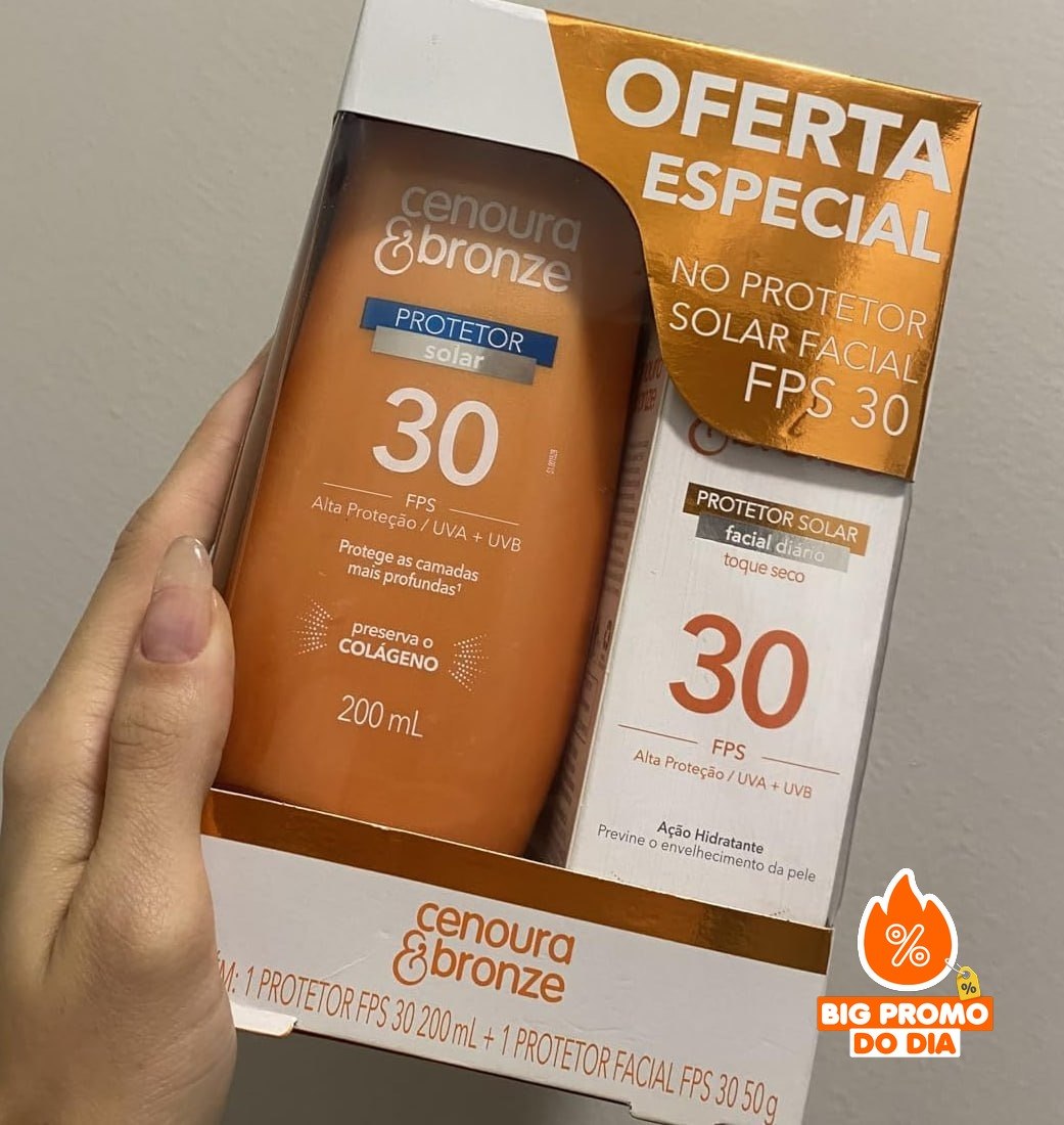 ️ Cenoura e Bronze Kit Protetor Solar Corpo FPS 30 200ml + Facial FPS 30 50g