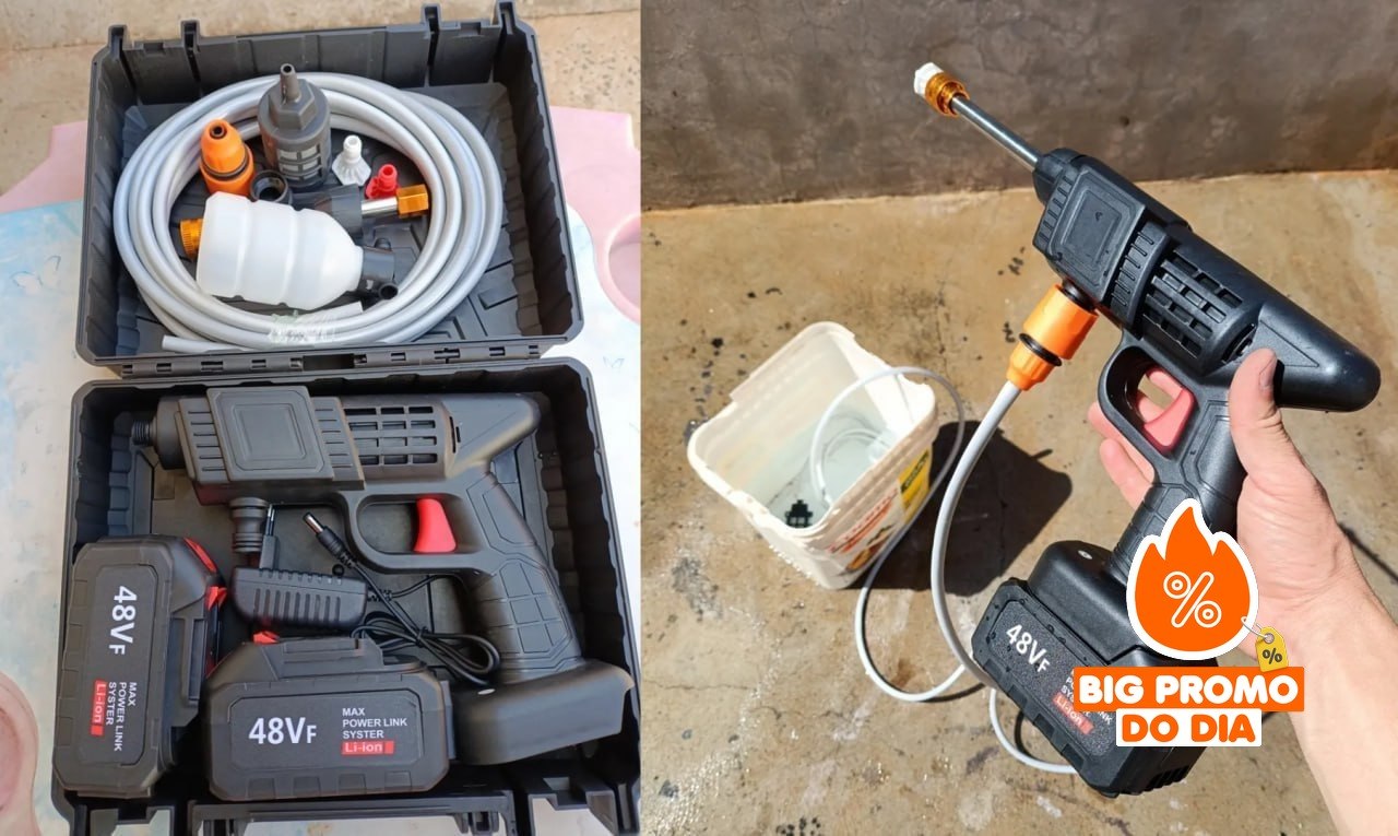 Lavadora Lava Jato Portátil Pressão 2 Baterias + Maleta