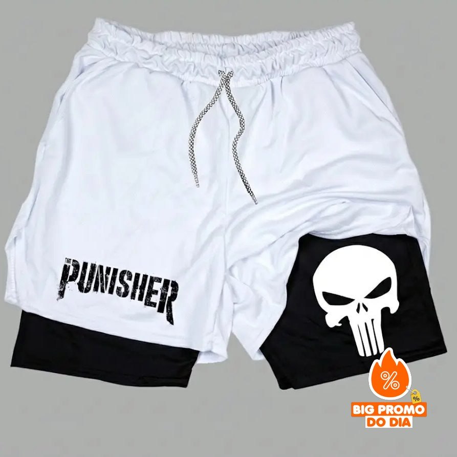 🩳 Short Dry-fit Compressão 2 Em 1 Academia Punisher Justiceiro