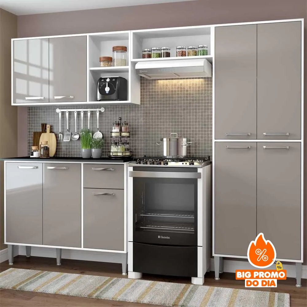 Armário de Cozinha Compacta Xangai Multimóveis - Três Opções de Cores