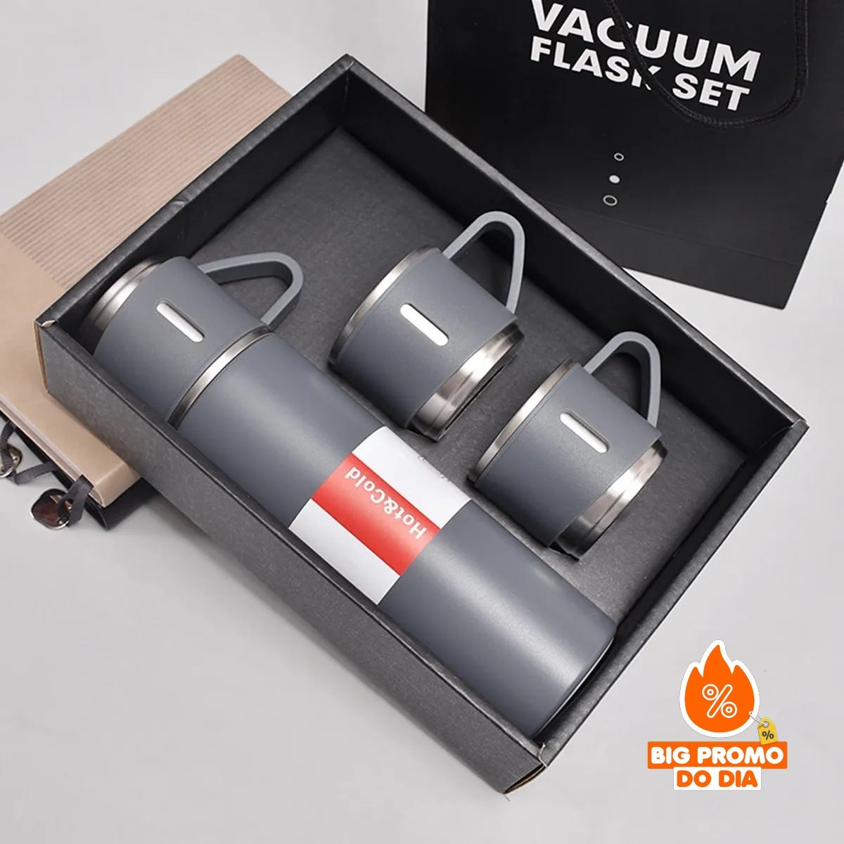 Garrafa Térmica 500ml Com Kit 3 Xícara