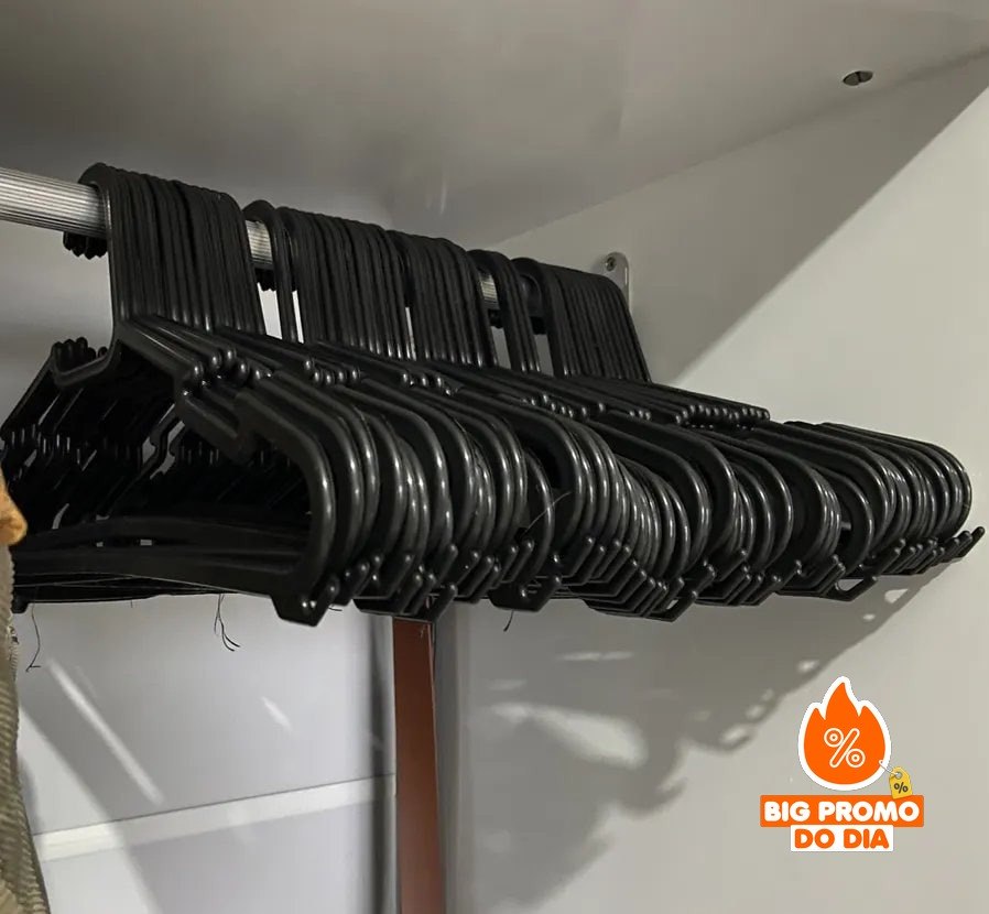 Kit 100 Cabides Pretos Plástico Adulto