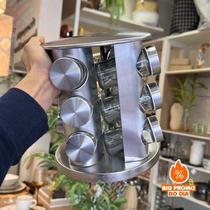 Porta Tempero Giratório 360 com 12 potes vidro
