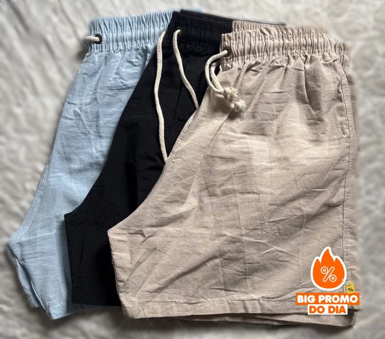 🩳 Kit 3 Short Masculino Linho