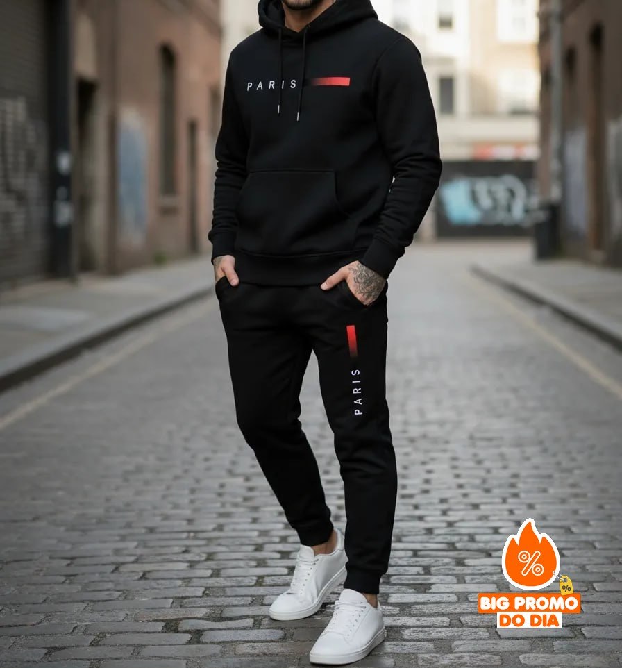 Conjunto Moletom Unissex Paris Blusa Frio Calça Confortavel - Opções de Cores