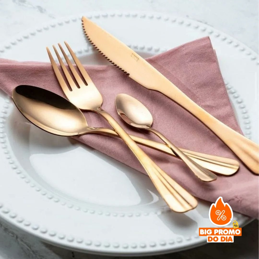 Faqueiro de Aço Inox Positano Rosé 24 Peças LYOR