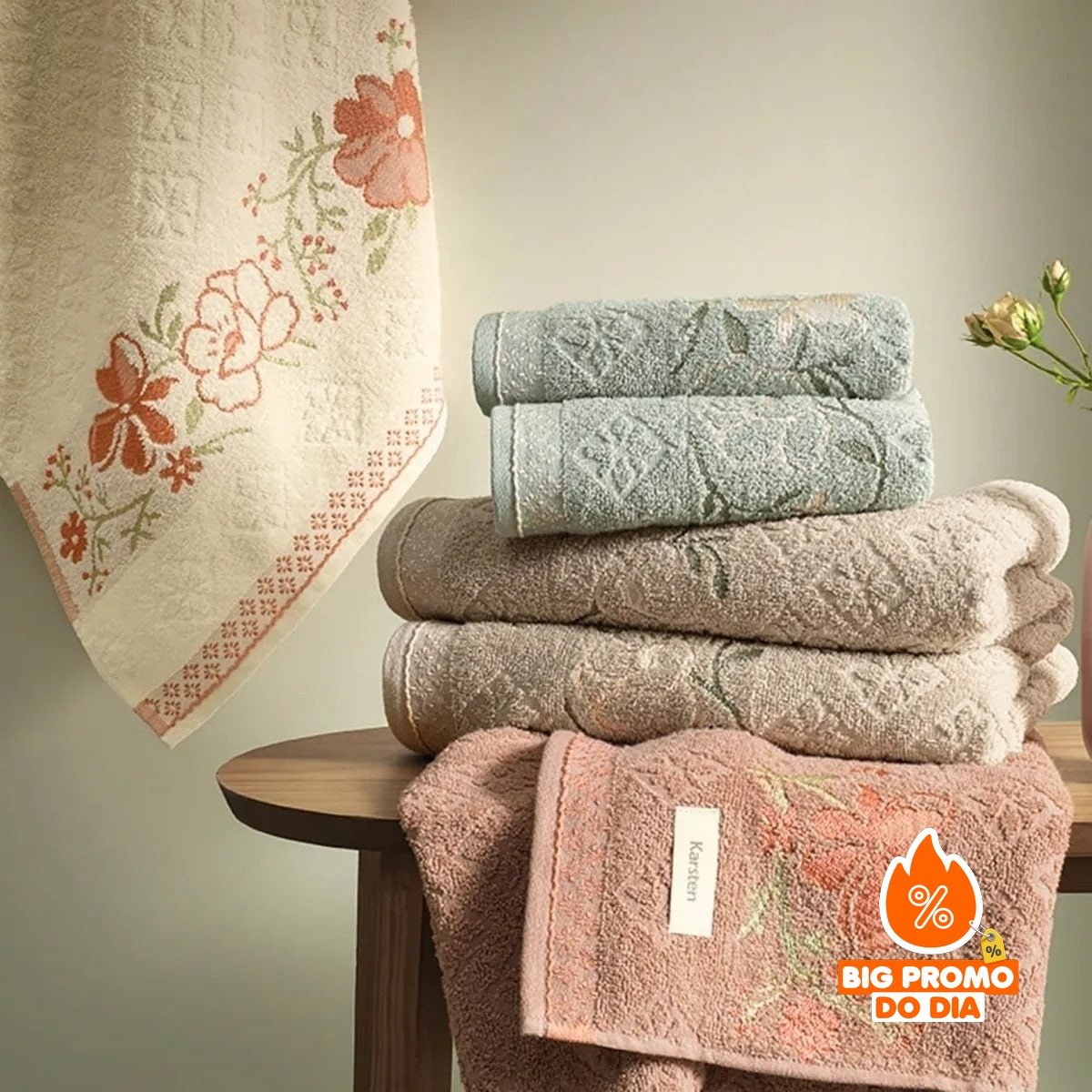 Jogo De Toalhas Karsten 100% Algodão Floral Grossa 4 Peças - Opção de Cores