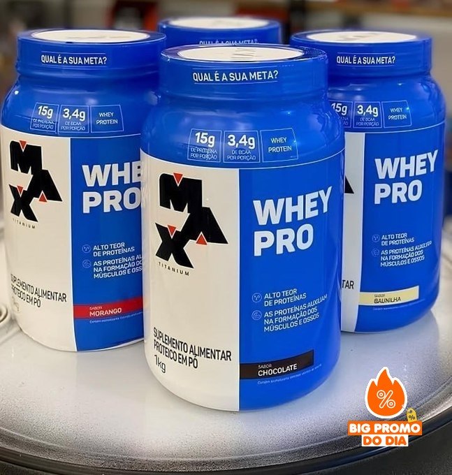 Whey Pro Max Titanium Concentrado Pote 1kg - Baunilha, Chocolate ou Morango