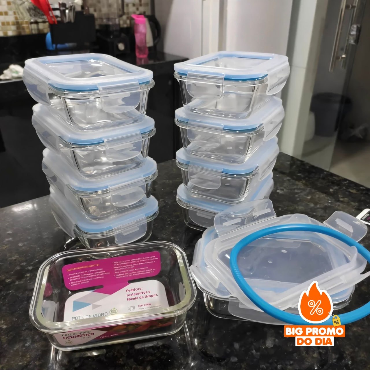 Kit 10 Potes 370ml Vidro Hermetico