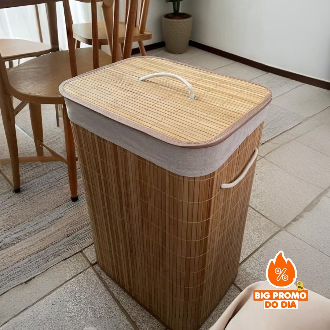 Cesto De Roupas Sujas De Bambu Grande 72 Litros