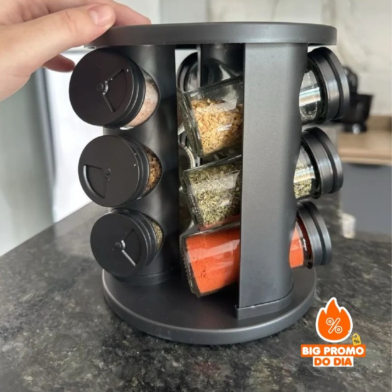 Porta Condimentos Vidro E Tampa Giratório Com 9 Potes