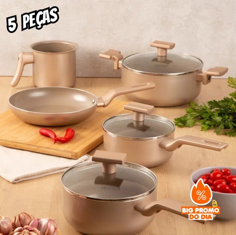 Conjunto De Panelas Sartin Champ 5 Peças Cerâmica Mimo Style