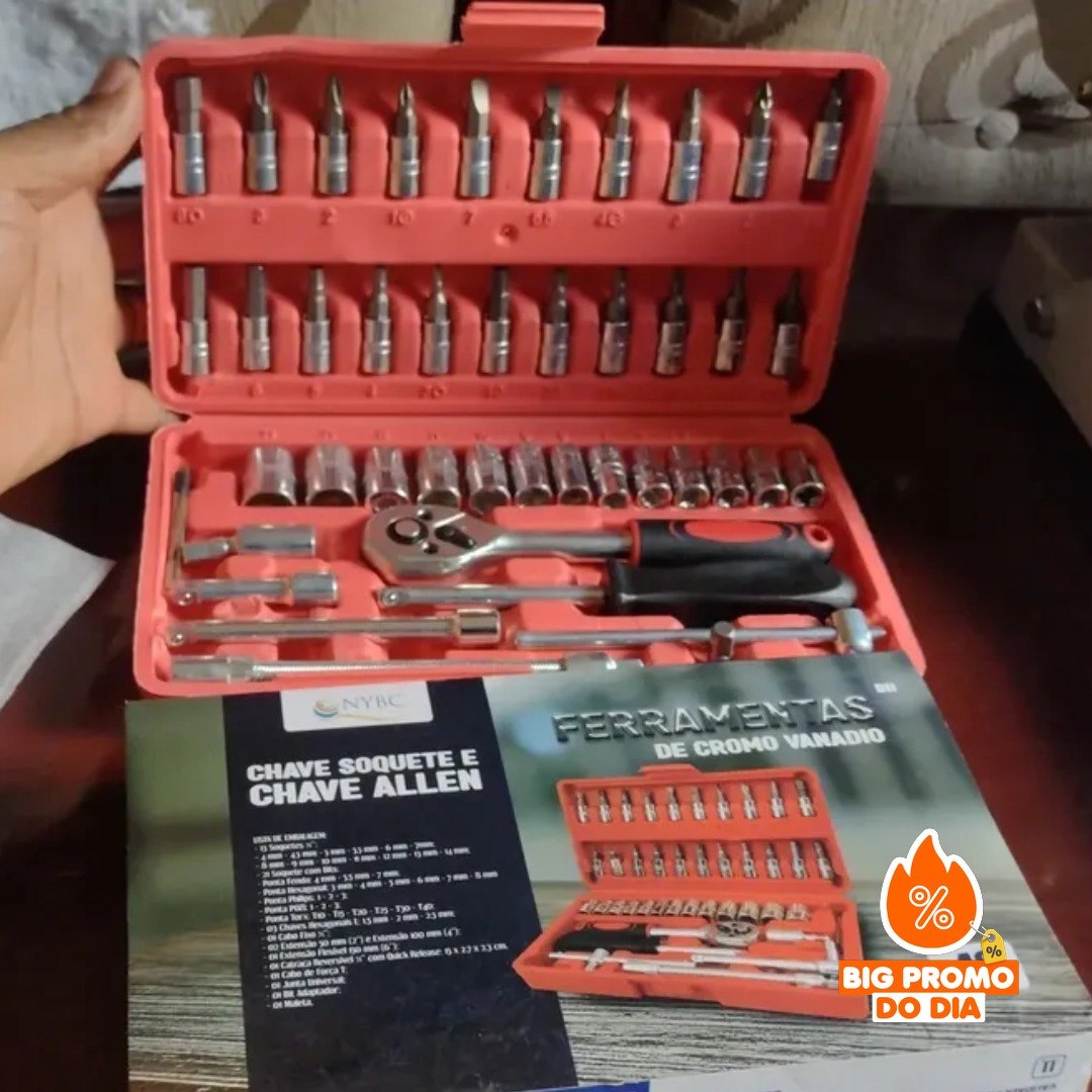Jogo de Chaves e Soquetes Allen Kit 46 Ferramentas com Maleta