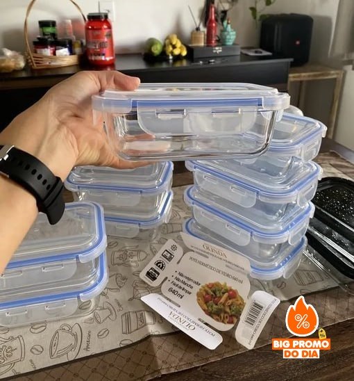 Kit 10 Potes Herméticos de Vidro 640ml