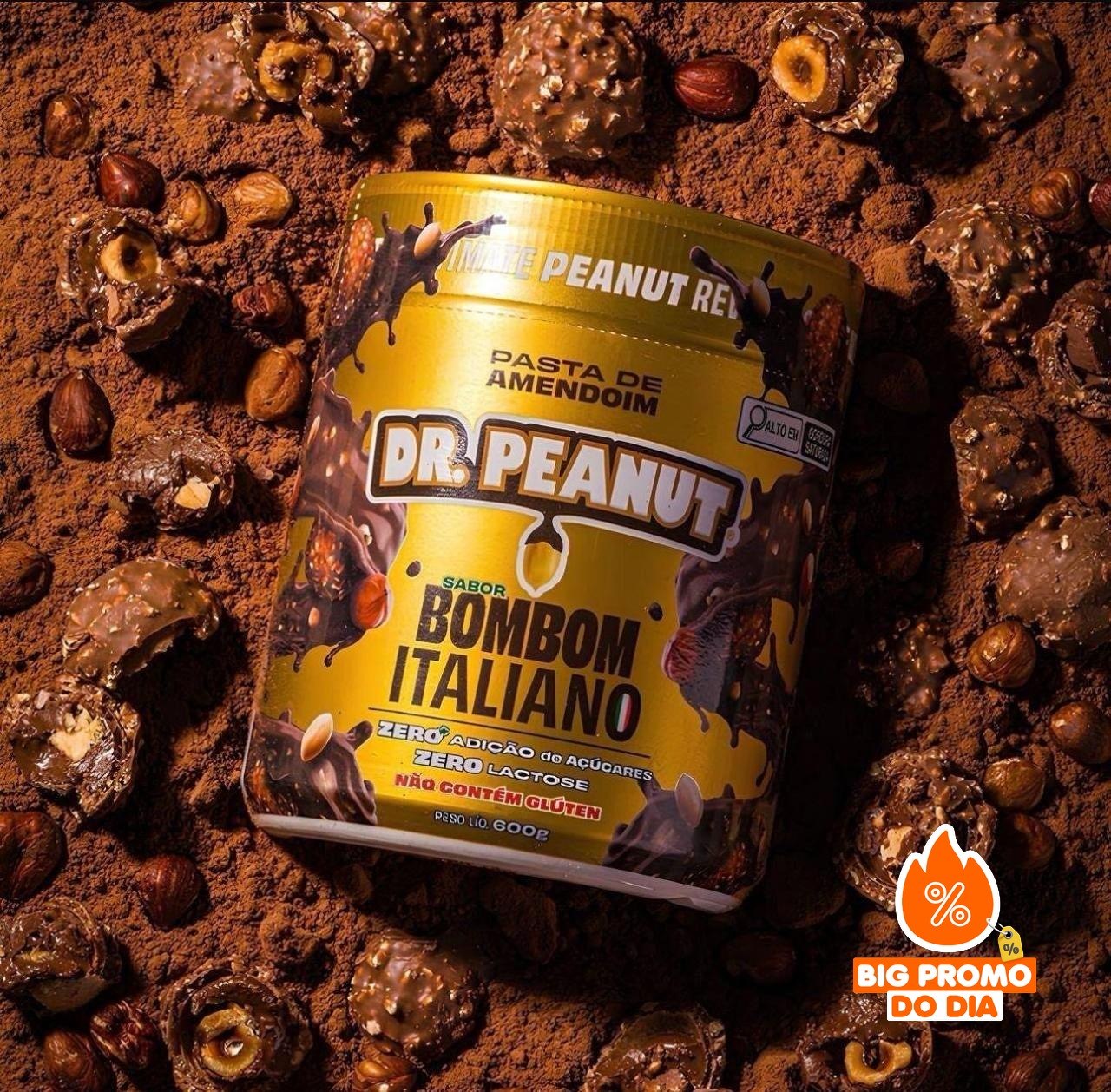 Pasta de Amendoim Dr. Peanut Gourmet com Whey Protein Sabor Bombom Italiano 600g