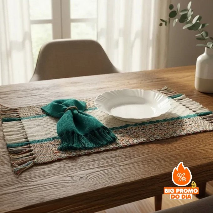 Kit Jogo Americano Com Franja 4 Lug. Mesa Posta/tear Mineiro