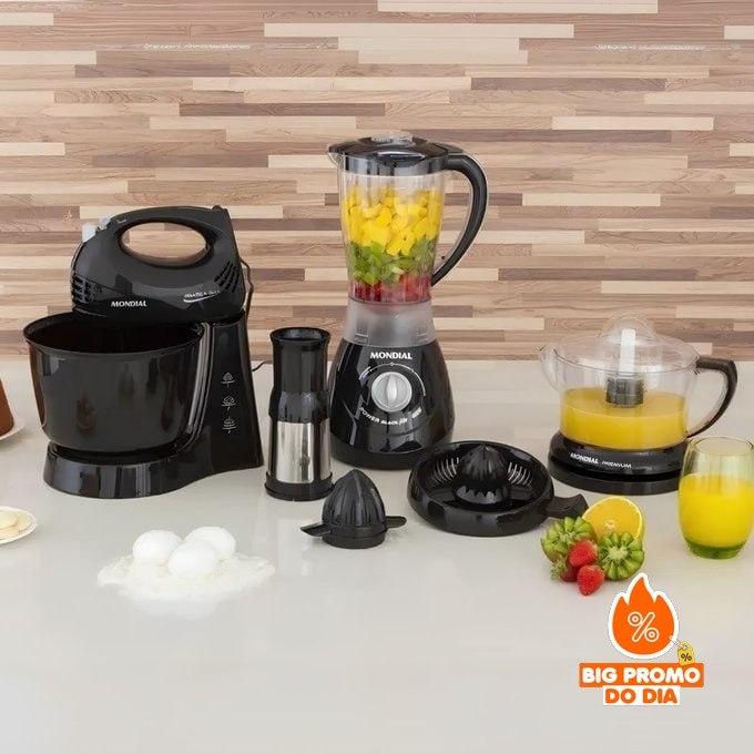 Kit Cozinha Mondial Liquidificador Batedeira E Espremedor KT-105-B 127V