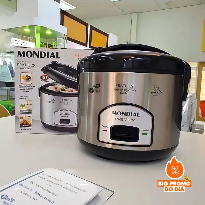 MONDIAL Panela Elétrica de Arroz, Preto/Inox, 500W, 220V