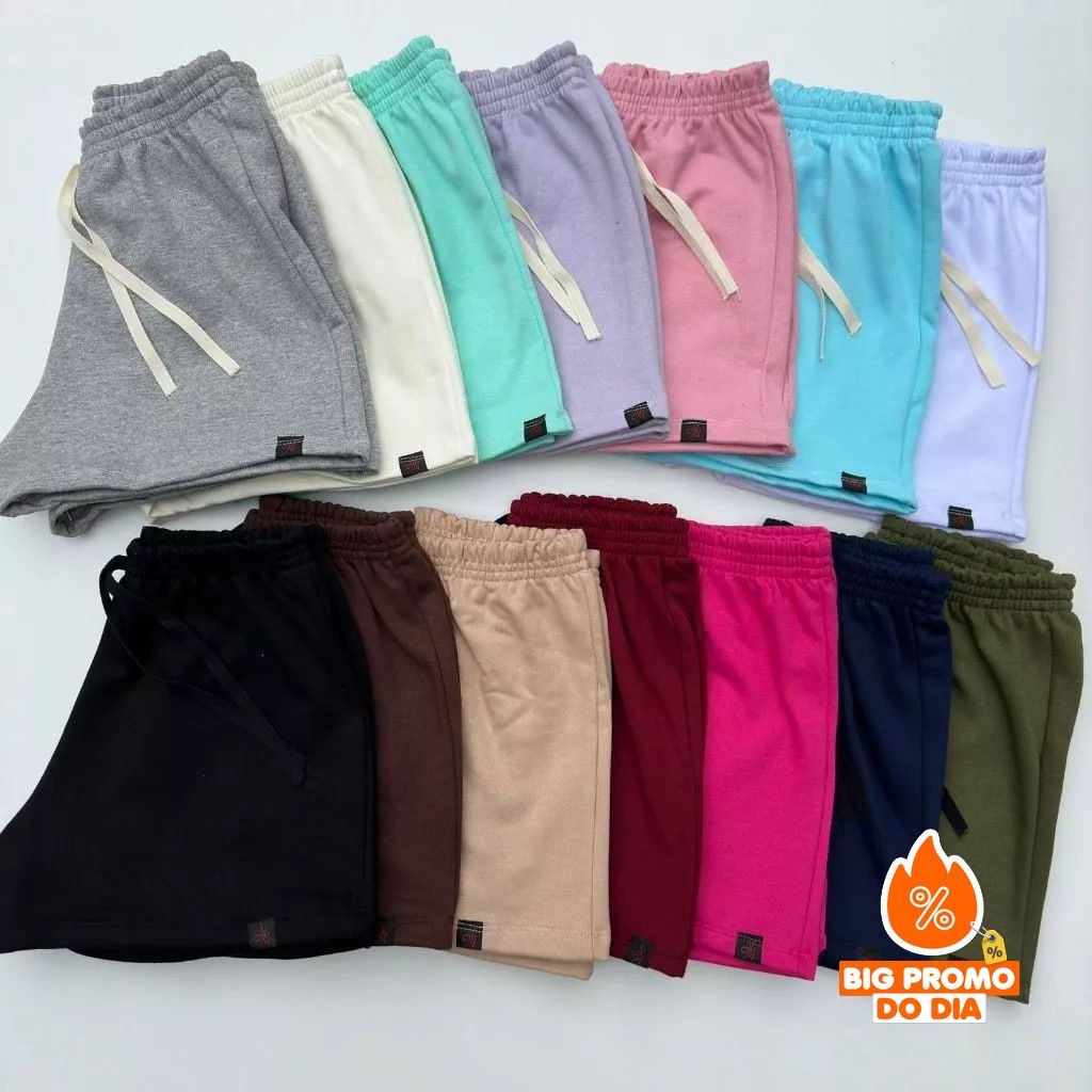 🩳 Kit 3 Shorts Moletom Feminino - Várias Opções de Cores