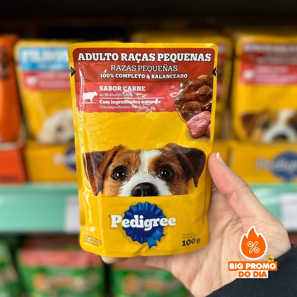 18 Unid. Pedigree Sachê Ração Úmida Carne ao Molho p/ Cães Adultos Raças Pequenas
