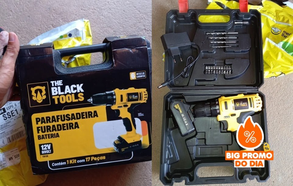 Furadeira Parafusadeira Sem Fio A Bateria Tb-12e 12v 3/8 10mm Com Maleta E Acessórios The Black Tools