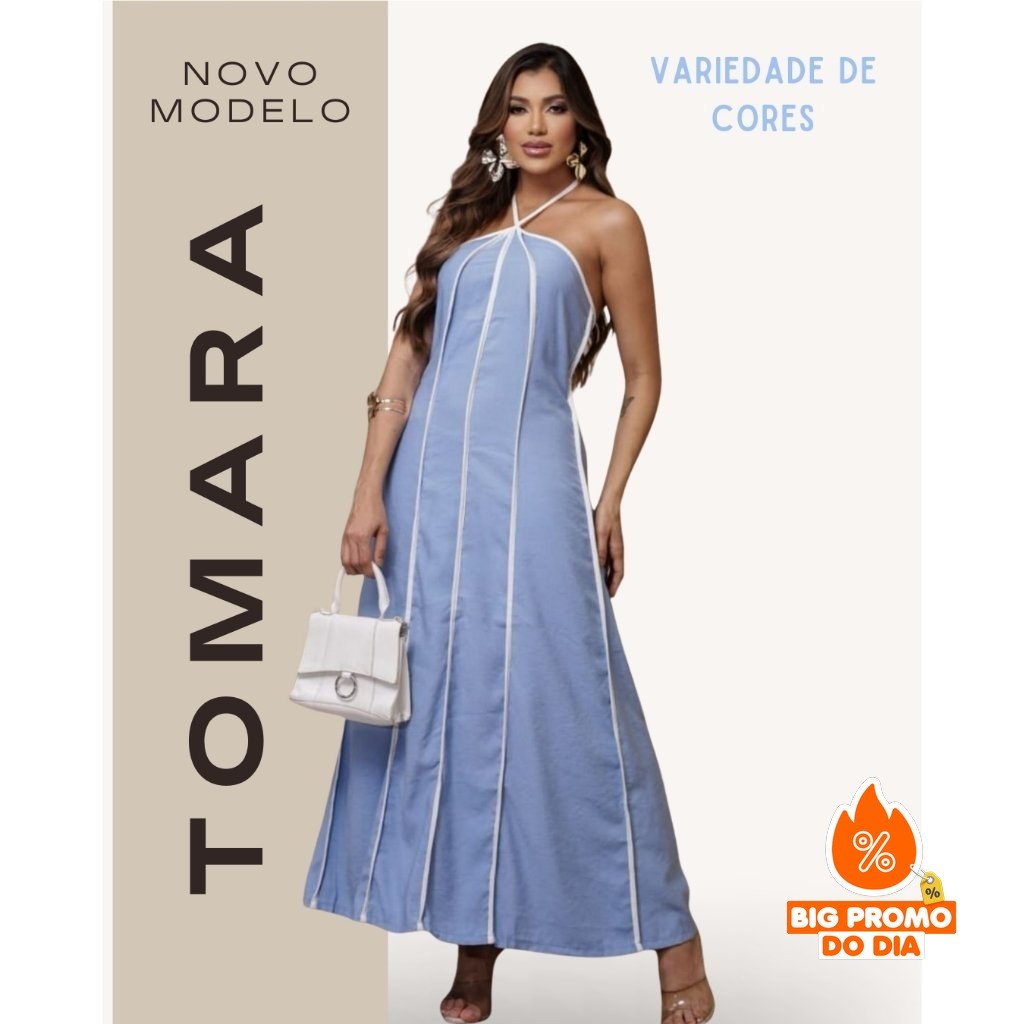 Vestido Longo Feminino Tomara que Caia Listrado com Ajuste na Cintura - (Shopee)