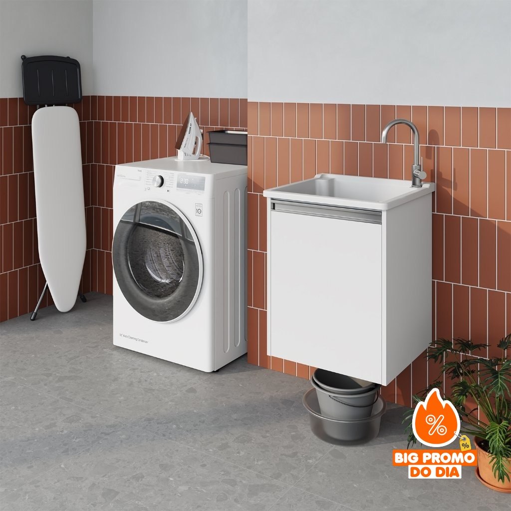 Tanque de Lavanderia 26L Plástico + Gabinete Armário Suspenso Mdf Montado Para Torneira De Bancada - (Shopee)