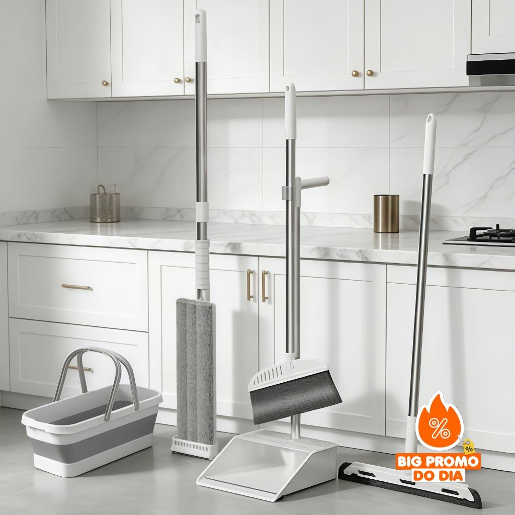 Kit Completo de 5 Peças para Limpeza Vassoura + Rodo + Pá + balde e Rodo Conjunto de esfregão -S7 - (Shopee)
