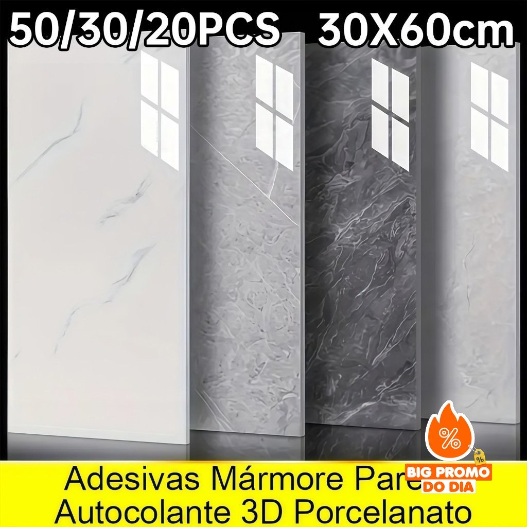 KIT 50/30/20 Adesivos de Parede 60CMx30CM Revestimento em Mármore Placas Adesivas Banheiro Cozinha Lavabo Cerâmica - (Shopee)