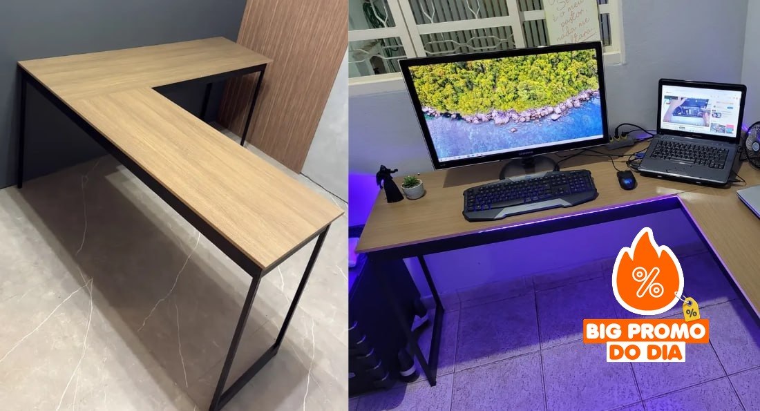 Mesa em L Estilo Industrial 150x74x45cm