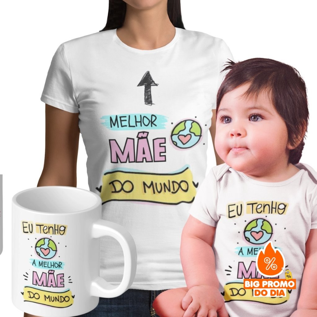 Kit Dia das Mães: Camiseta Body Bebê e Caneca com Foto - (Shopee)