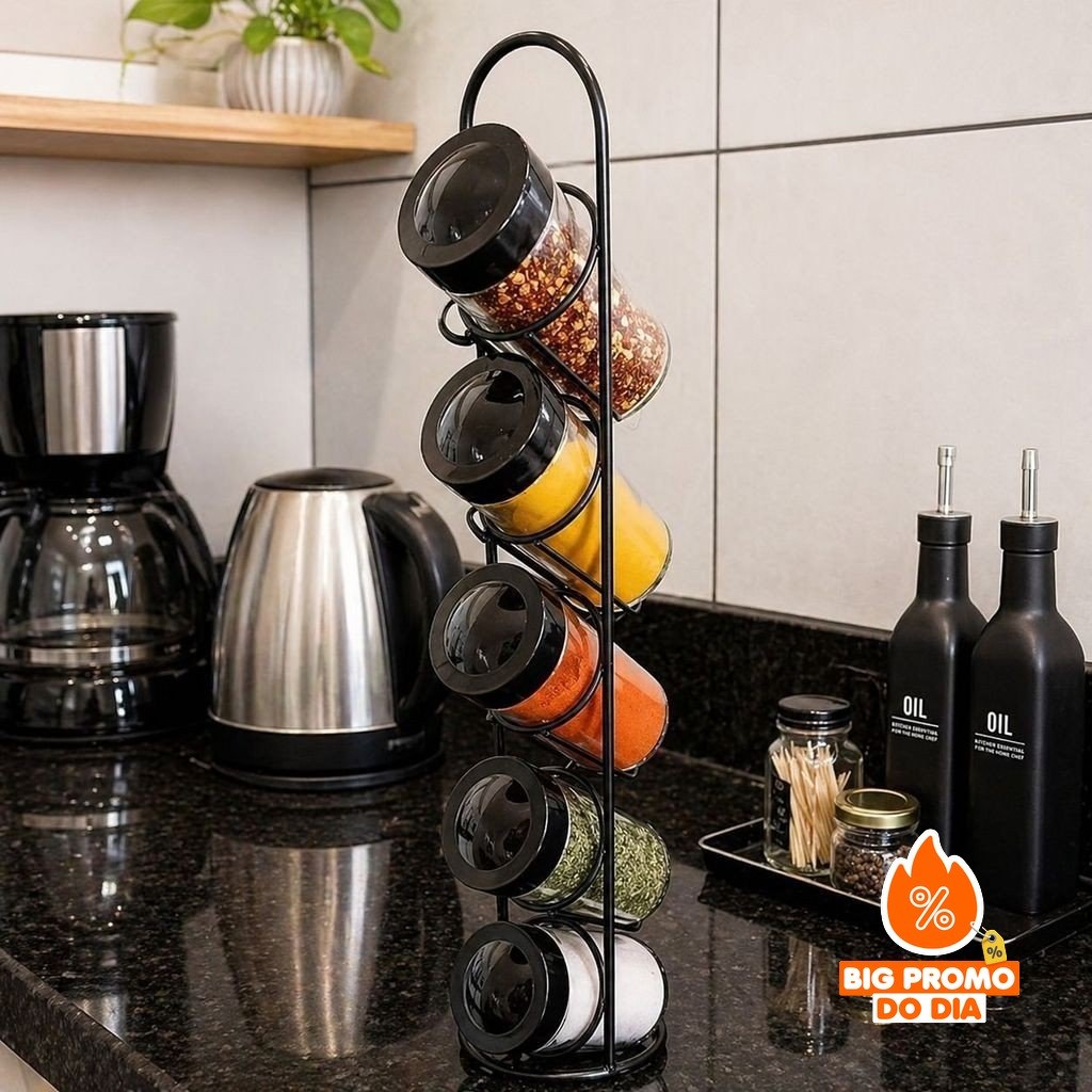Porta Temperos Industrial 5peças C/ Suporte Porta Condimento - (Shopee)