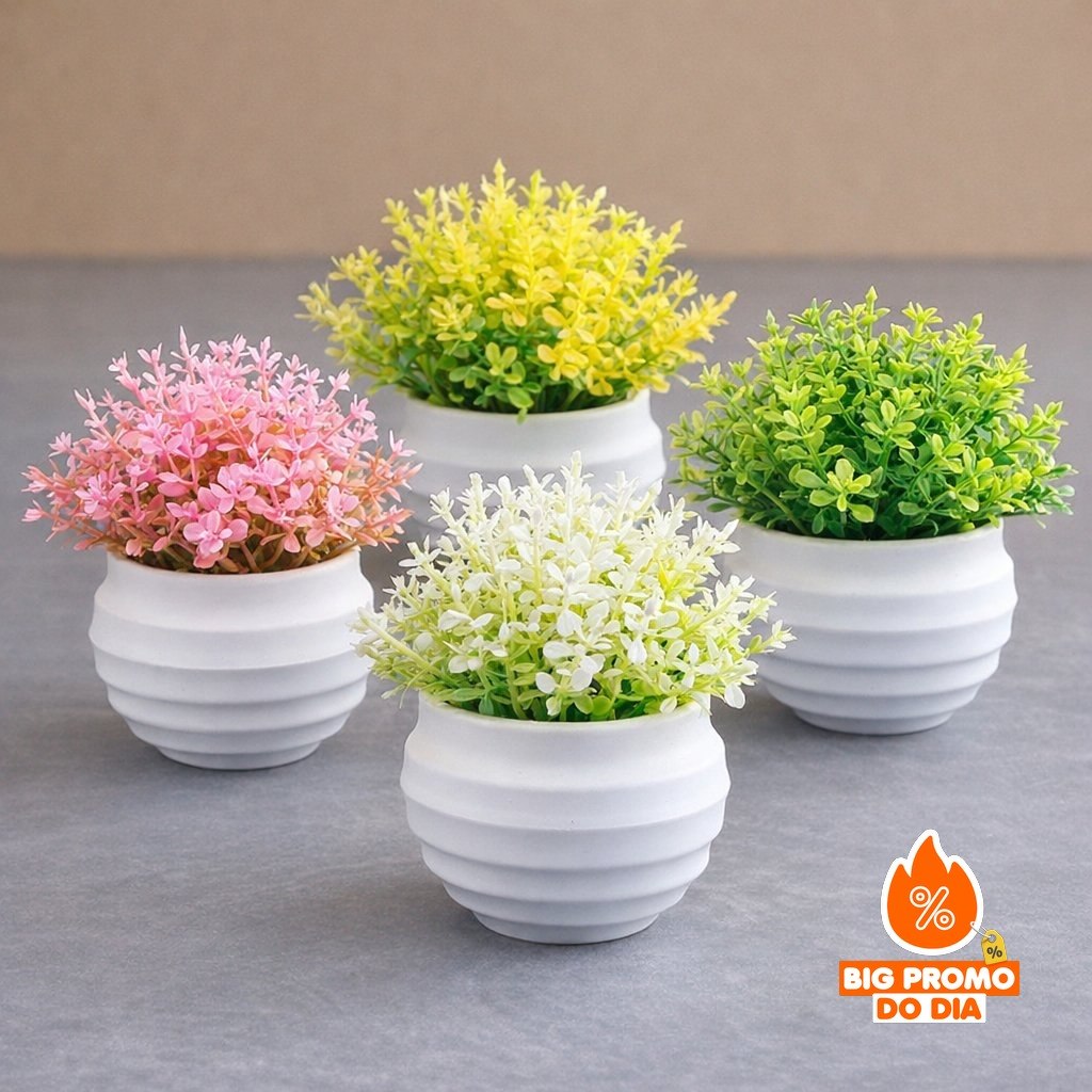 Kit 2 a 6 Vasinhos Branco de Planta Artificial Flores Decorativos - (Shopee)