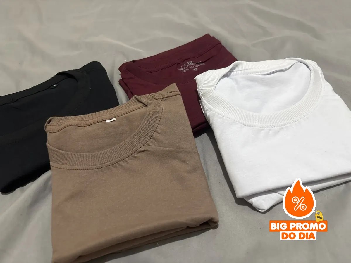 Kit 4 Camiseta Básica Lisa 100% Algodão - Opções de Cores