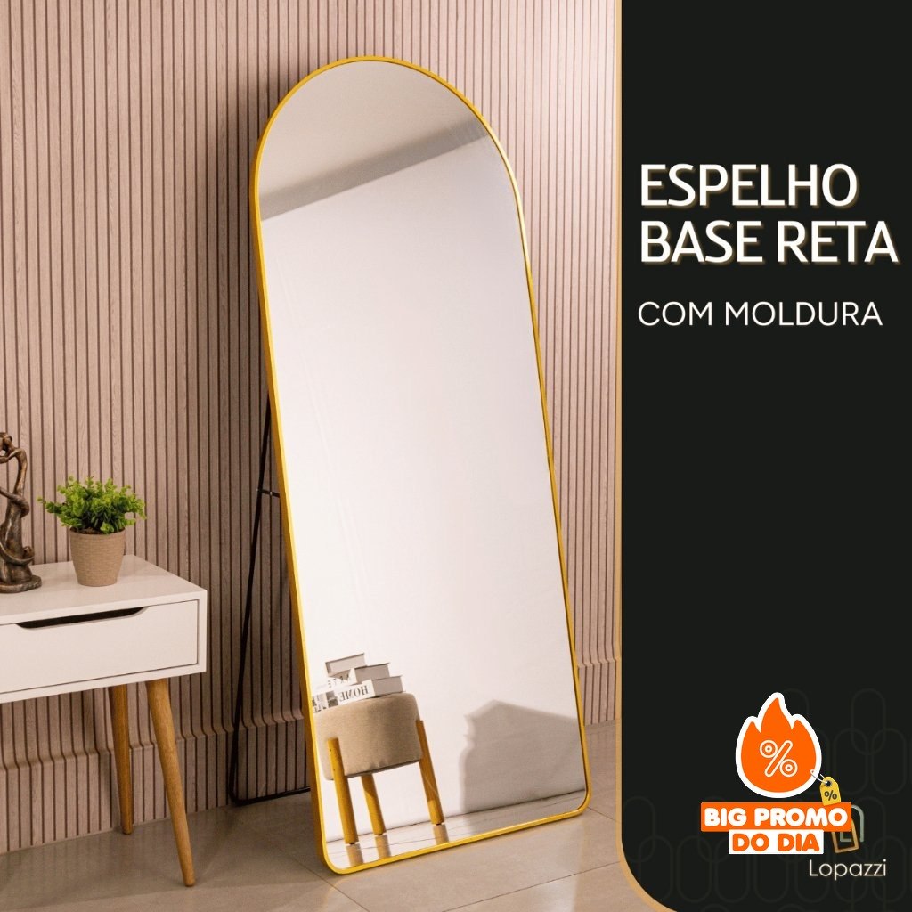 Espelho Lopazzi Base Reta Corpo Inteiro 170x70 Com Suporte de Chão Moldura Alumínio Quarto Sala Decorativo - (Shopee)