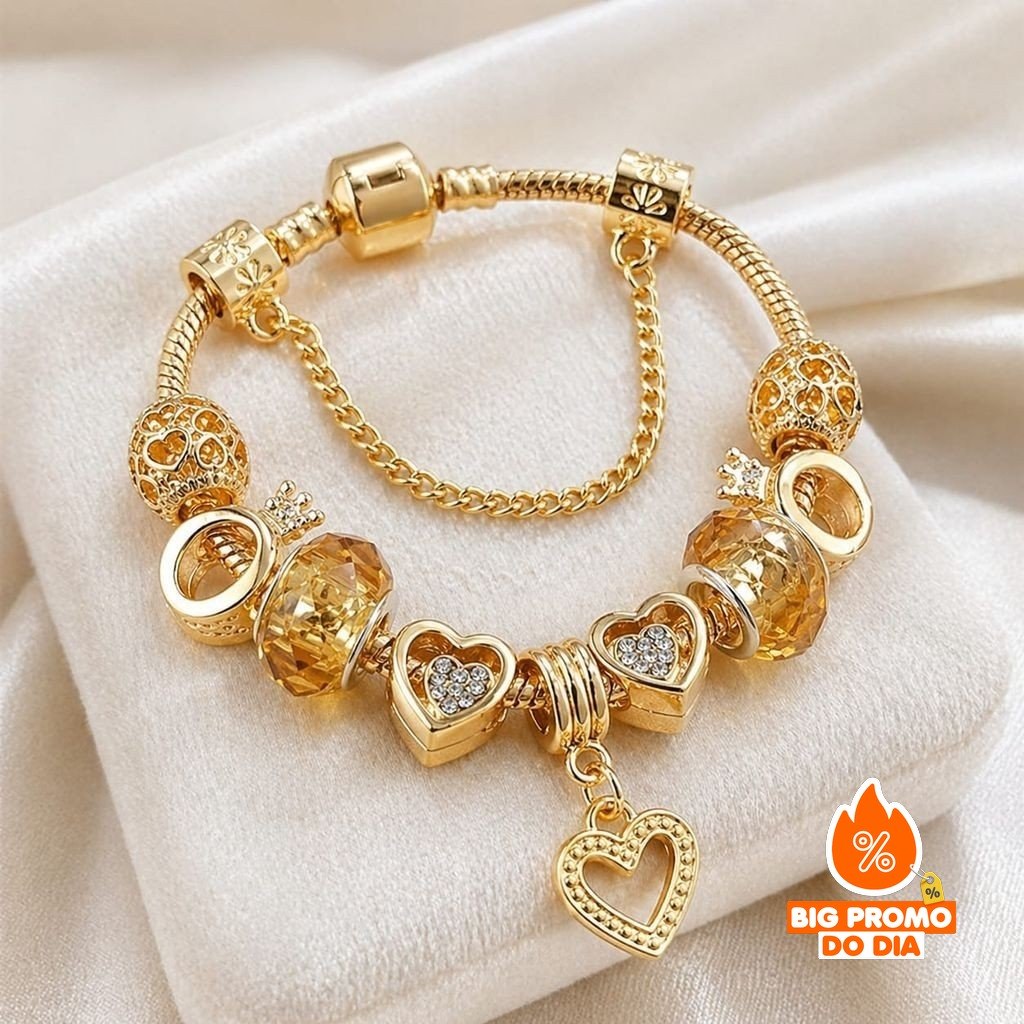 Pulseira de Temperamento Europeu Americano de Grande Marca Criativa Rose Gold Peach Heart Crown Bracelet - (Shopee)