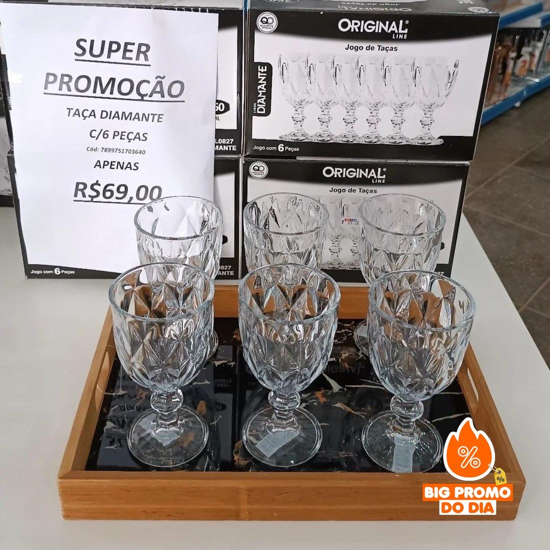 Jogo De Taças De Vidro Diamond Cristal 340ml 6 Peças