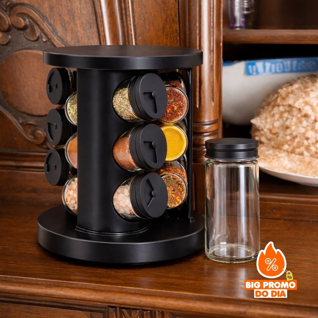 Porta Tempero Condimento Giratório 9 Potes De Vidro Premium