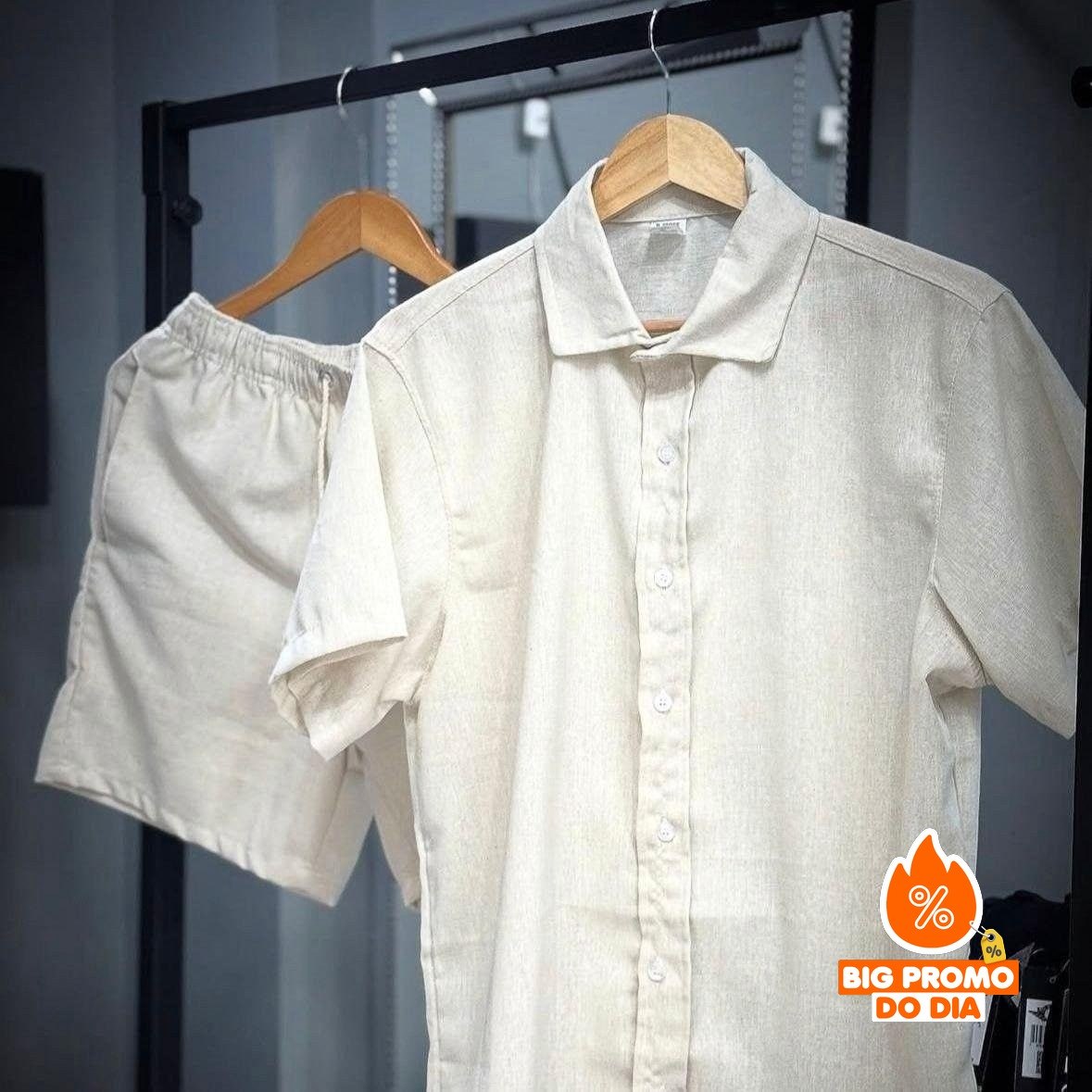Conjunto Linho Camisa + Shorts com Bolso - Opção de Cores