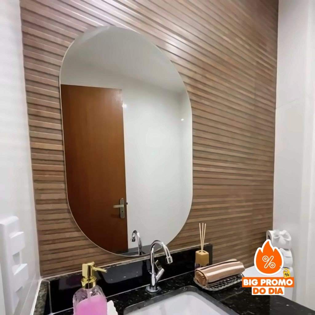 Espelho Oval com LED Moderno Luz Quente e Fria para Banheiro e Quarto Decorativo - (Shopee)