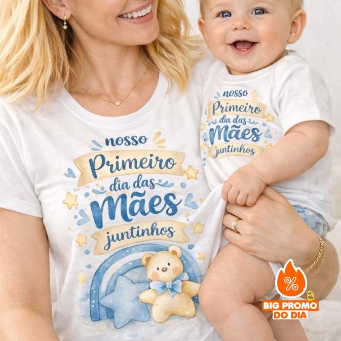 Kit Dia das Mães Mãe e Bebê Camiseta + Body Combinando Primeiro Dia das Mães Arco íris Presente Mamãe - (Shopee)