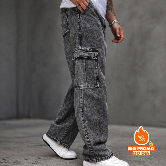 Calça Cargo Jeans Cós De Elástico