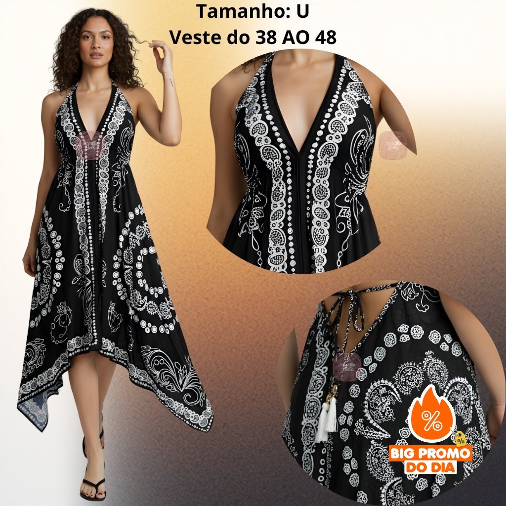 ScyntillaBella Vestido Lenço Indiano Boho Mullet Frente Única Viscose Variações Cor Estampado Praia Verão - (Shopee)