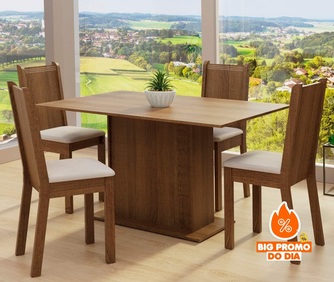 🪑 Conjunto Sala de Jantar Mesa Tampo de Madeira com 4 Cadeiras