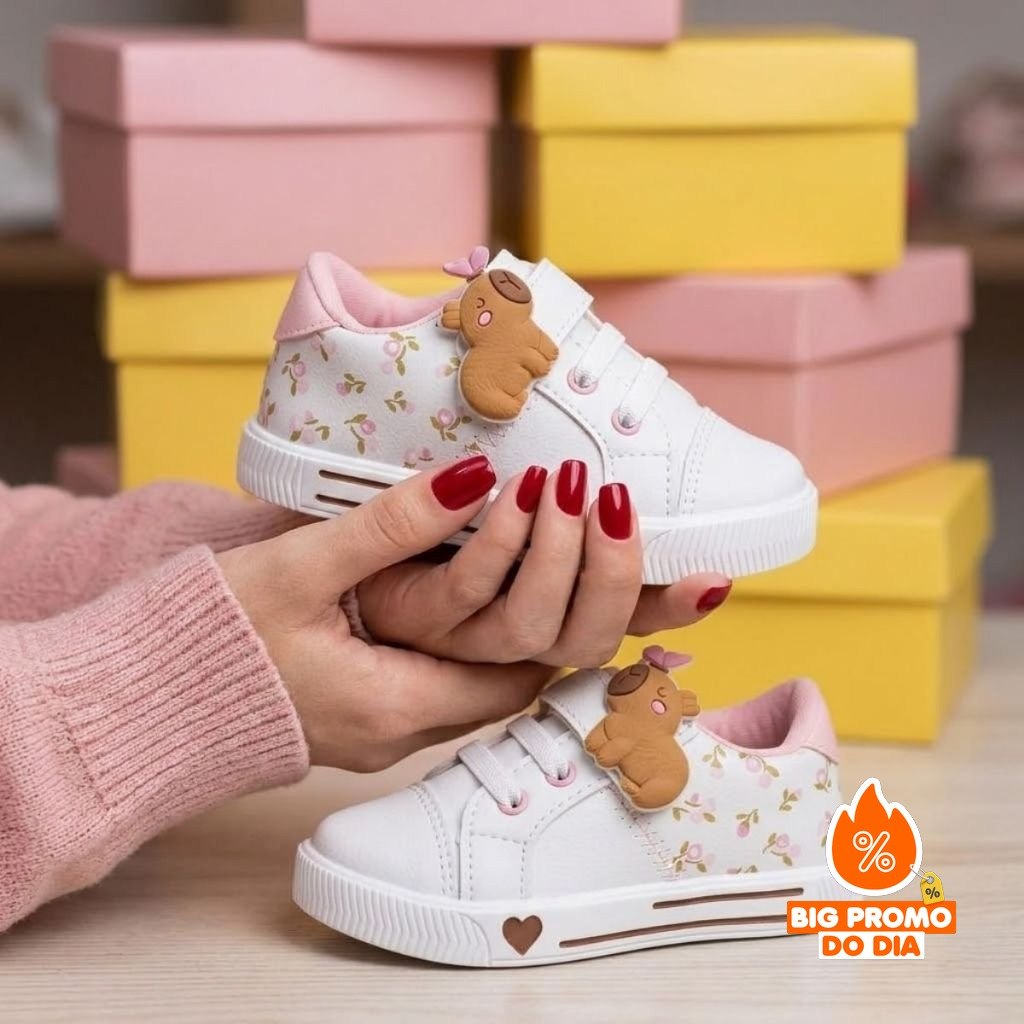 Tênis Infantil Feminino Com Capivara - (Shopee)