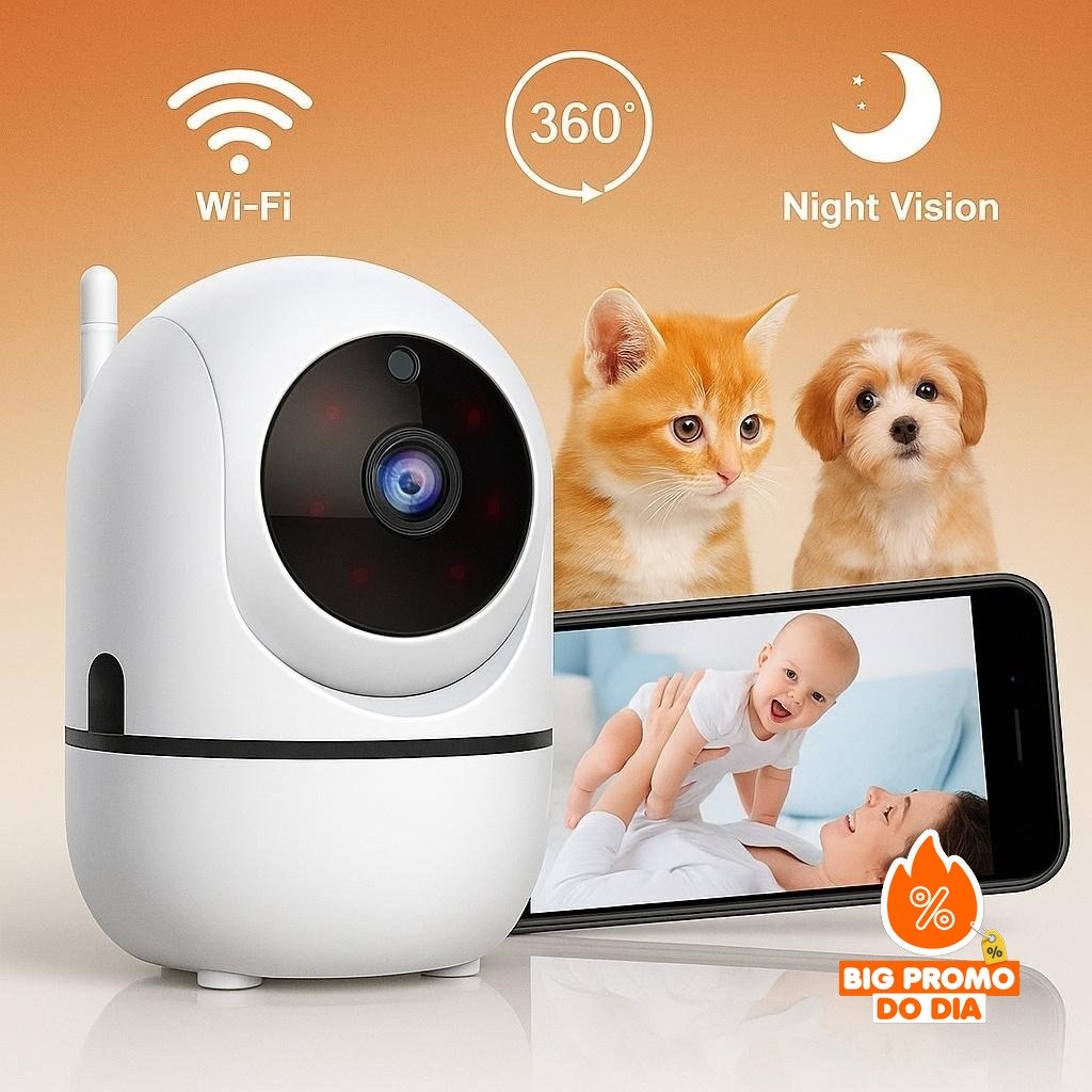 Babá Eletrônica Câmera De Seguraca Wi-Fi 1080p Pet Giratória Visão Noturna Infravermelho Microfone - (Shopee)