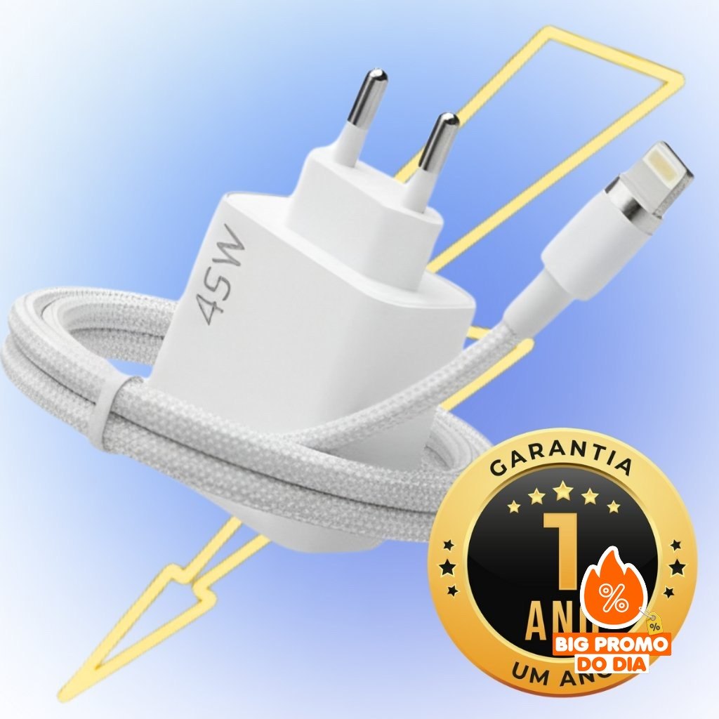 Carregador Turbo 45W USB-C para iPhone Fonte Rápida com Cabo Lightning Original Duplo USB-C Apple - (Shopee)