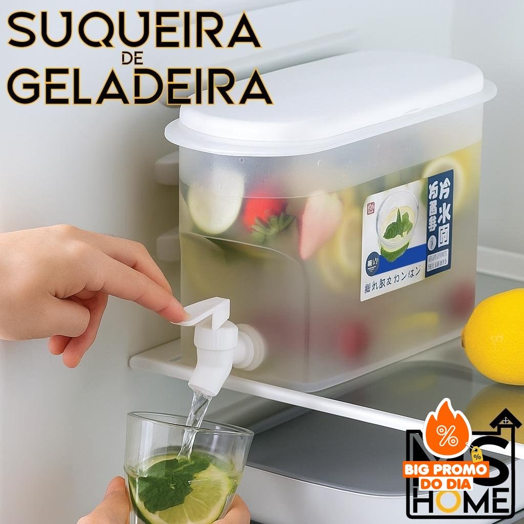 Suqueira Plastica Com Torneira Com tampa Para Geladeira Capacidade 3 Litros Para Agua Saborizada 3L - (Shopee)