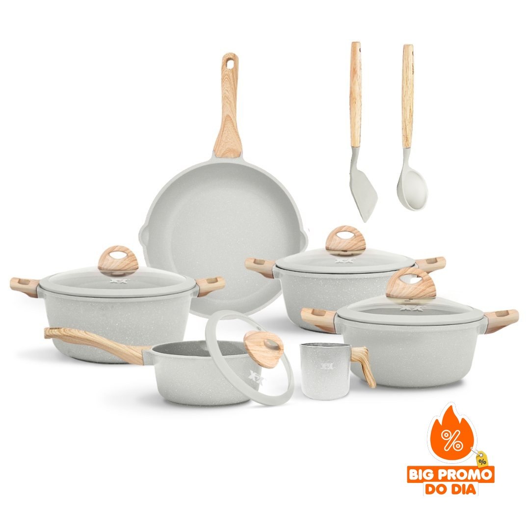 Jogo de Panelas 5 Peças Indução Gás Conjunto de Panelas Revestido em Cerâmica Granito Antiaderente Frigideira Caçarola - (Shopee)