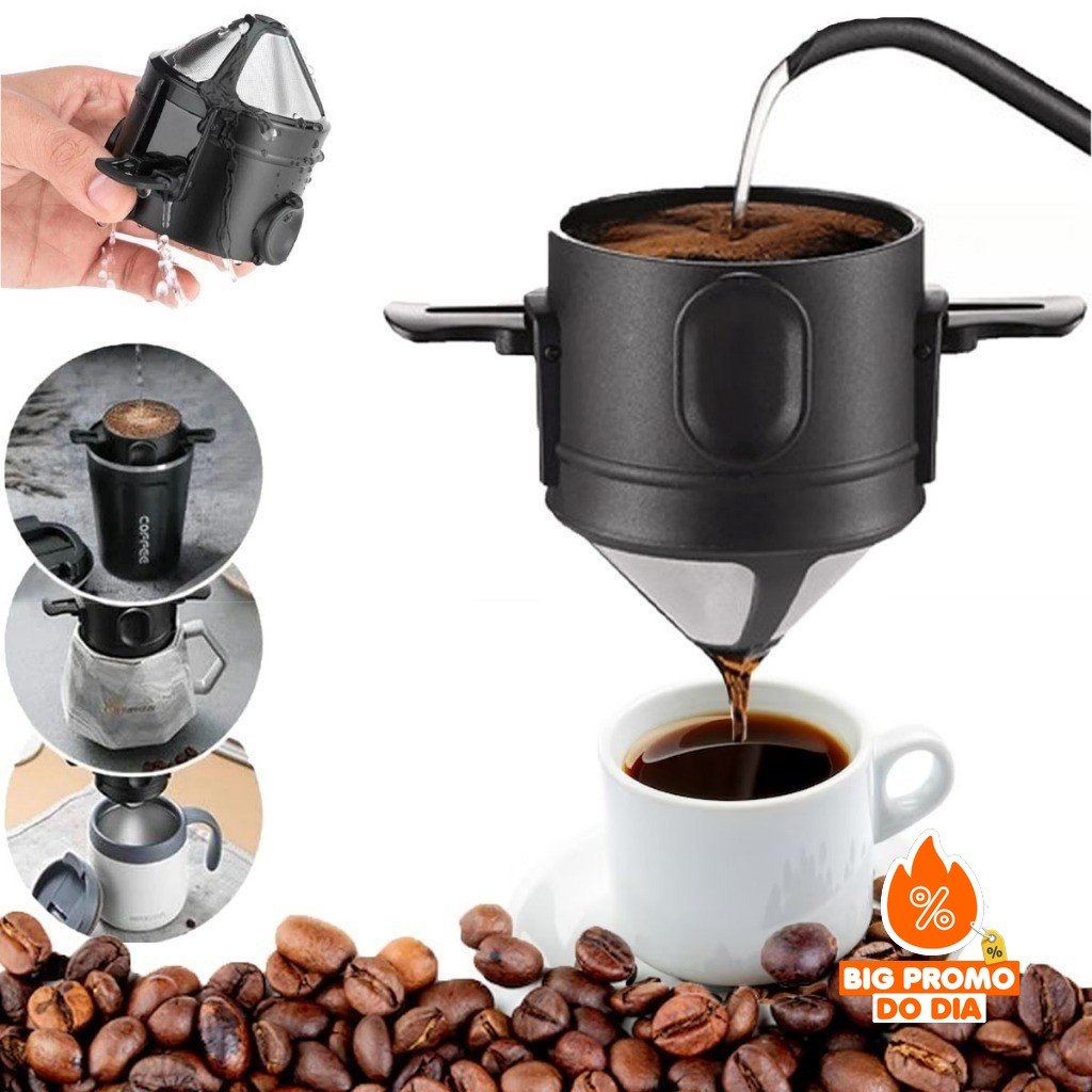 Mini Filtro Coador de Café e Chá em Aço Inox Reutilizável Portátil Fácil de Limpar - (Shopee)